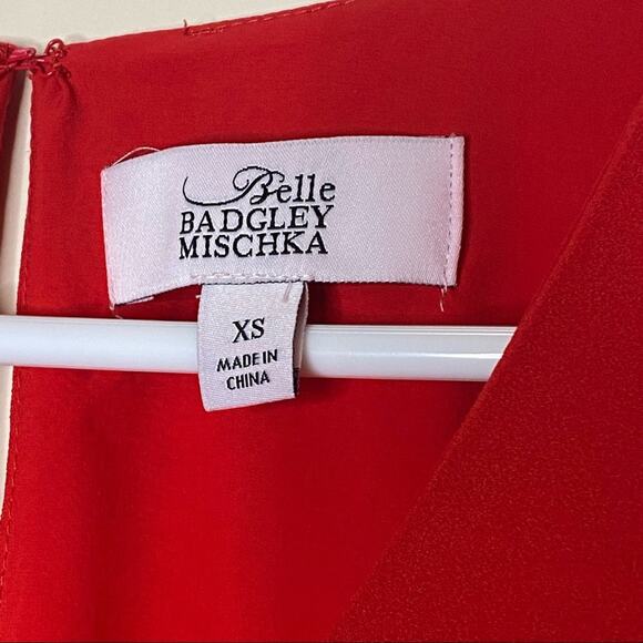 Badgley Mischka Dress Everly Ruffle Sleeve Party Red Polyester Womens Size XS - Picture 3 of 6